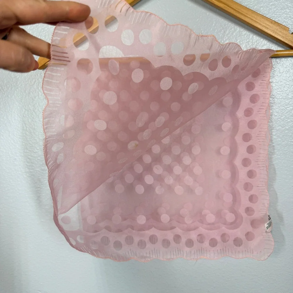 Polka Dot Sheer Scarf Women Pink Chiffon Scalloped Edge Vintage Japan